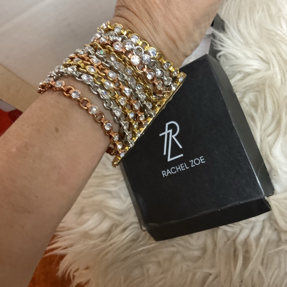 Rachel Zoe Gold Silver And Bronze Bruges Rhinestone Chain Bracelet 71$